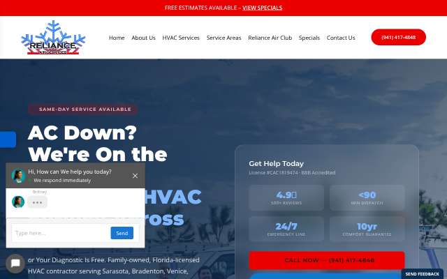 Reliance Air Services's page as the assistant saw it