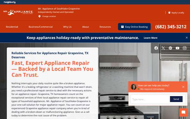 Mr. Appliance of Southlake-Grapevine's page as the assistant saw it