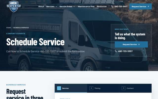 Comfort Experts's page as the assistant saw it