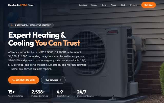 Huntsville HVAC Pros's page as the assistant saw it