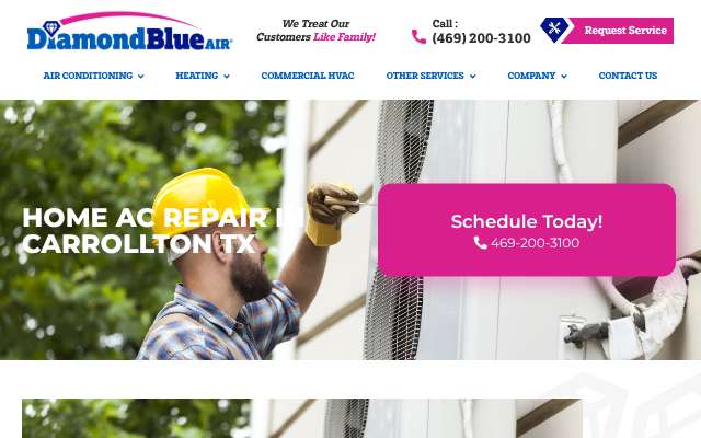 Diamond Blue Air and Plumbing's page as the assistant saw it