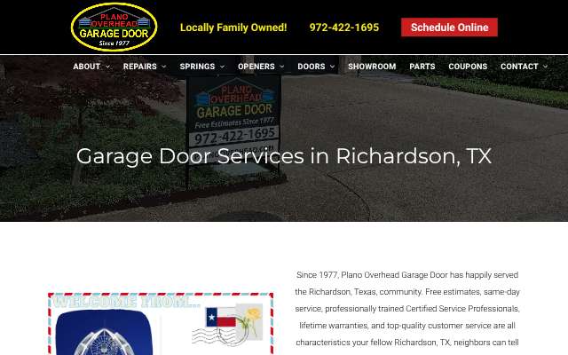 Plano Overhead Garage Door's page as the assistant saw it