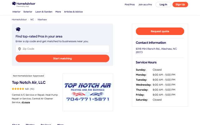 Top Notch Air, LLC's page as the assistant saw it