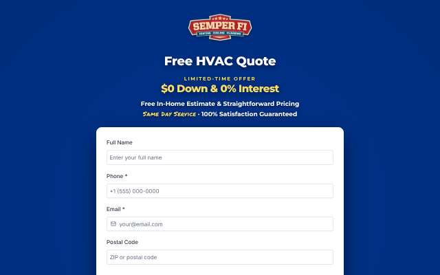 Semper Fi Heating & Cooling's page as the assistant saw it