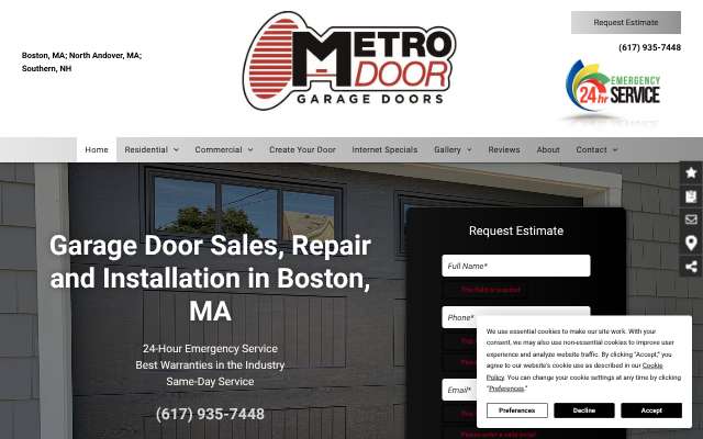 Metro Door Boston's page as the assistant saw it