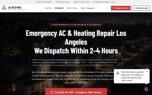 AIRONE Heating and Cooling's page as the assistant saw it