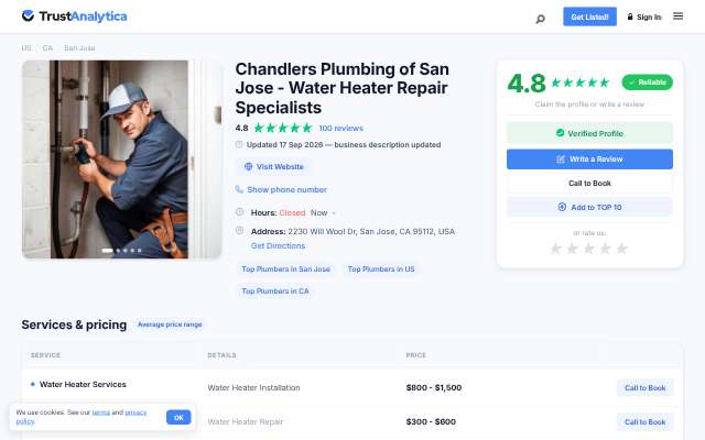 Page cited for Chandlers Plumbing of San Jose