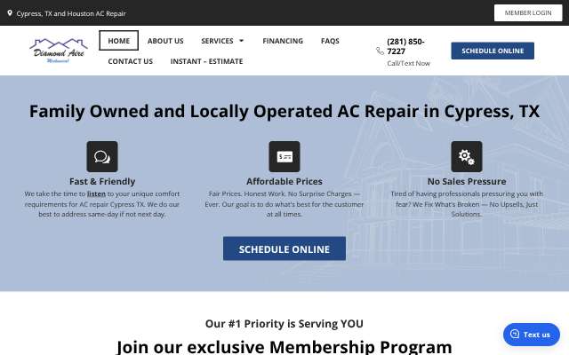 Diamond Aire Mechanical's page as the assistant saw it