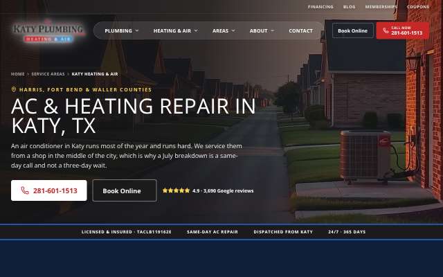 Katy Plumbing's page as the assistant saw it