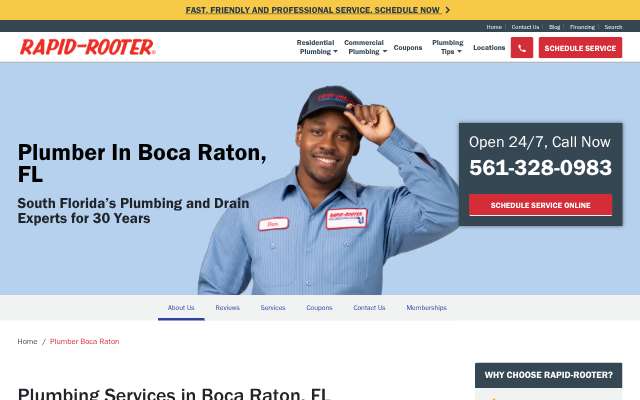 Rapid-Rooter Plumbing of Boca Raton's page as the assistant saw it