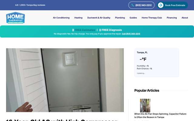 Home Therapist Cooling, Heating and Plumbing's page as the assistant saw it