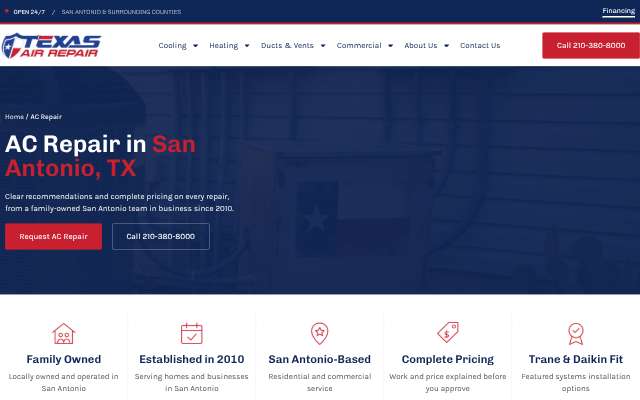 Texas Air Repair, LLC's page as the assistant saw it
