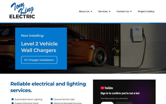 Tom King Electric's page as the assistant saw it