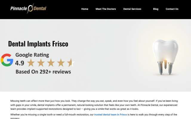 Pinnacle Dental's page as the assistant saw it