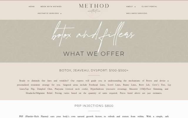 Page cited for Method Aesthetics & Wellness