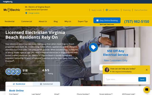 Mr. Electric of Virginia Beach's page as the assistant saw it