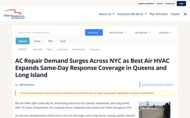 Best Air HVAC's page as the assistant saw it