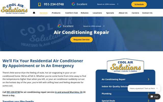 Cool Air Solutions's page as the assistant saw it