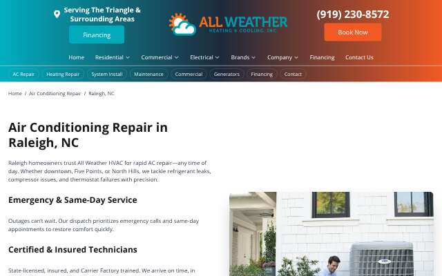 All Weather HVAC's page as the assistant saw it