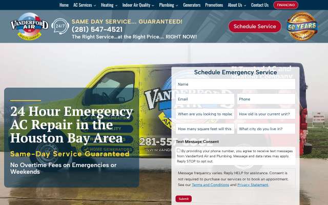 Vanderford Air and Plumbing's page as the assistant saw it
