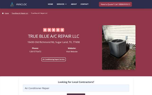 True Blue A/C Repair LLC's page as the assistant saw it