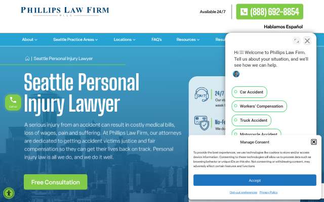 Phillips Law Firm's page as the assistant saw it