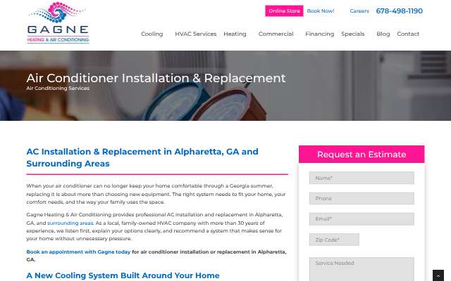Gagne Heating & Air Conditioning's page as the assistant saw it