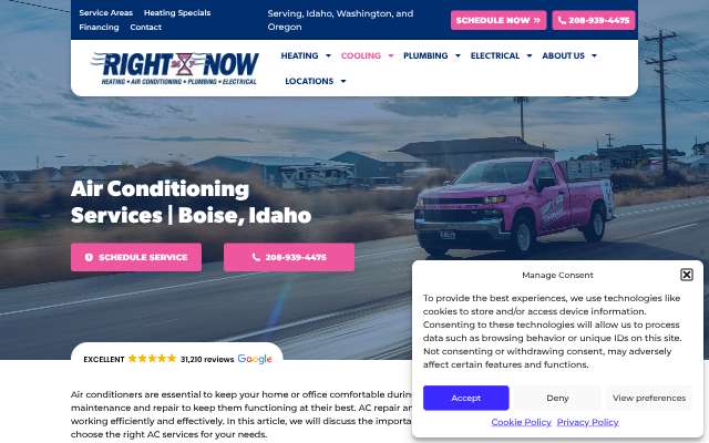 Right Now Heating and Air Conditioning's page as the assistant saw it