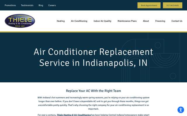 Thiele Heating & Air Conditioning's page as the assistant saw it