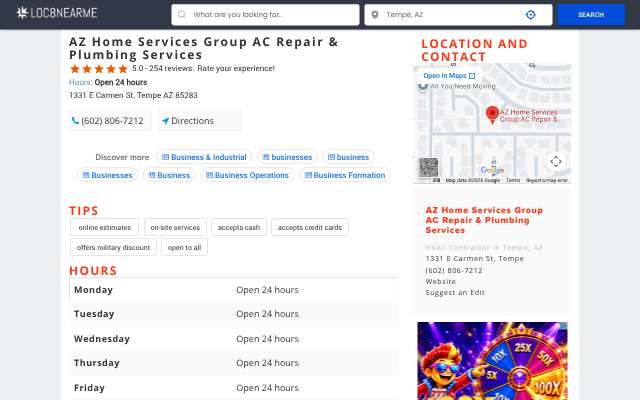 AZ Home Services Group's page as the assistant saw it