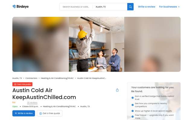 Austin Cold Air (KeepAustinChilled.com)'s page as the assistant saw it
