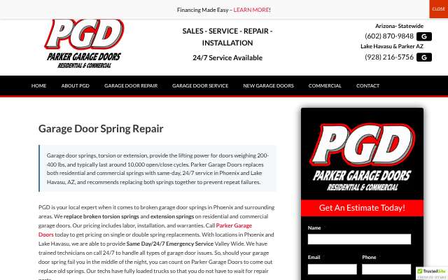 Parker Garage Doors's page as the assistant saw it