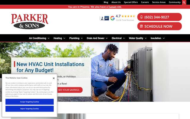 Parker & Sons HVAC's page as the assistant saw it