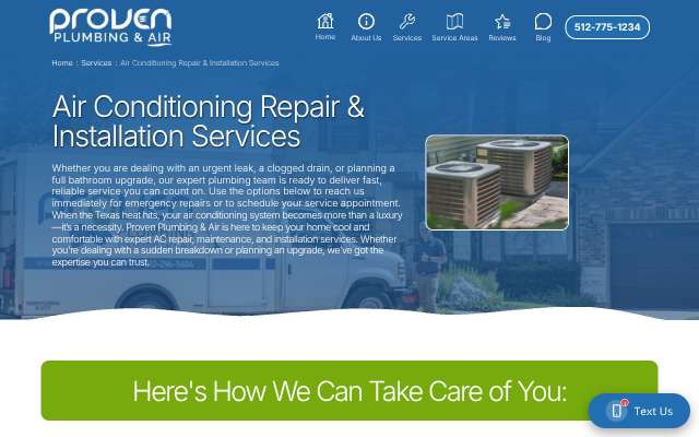 Proven Plumbing & Air's page as the assistant saw it