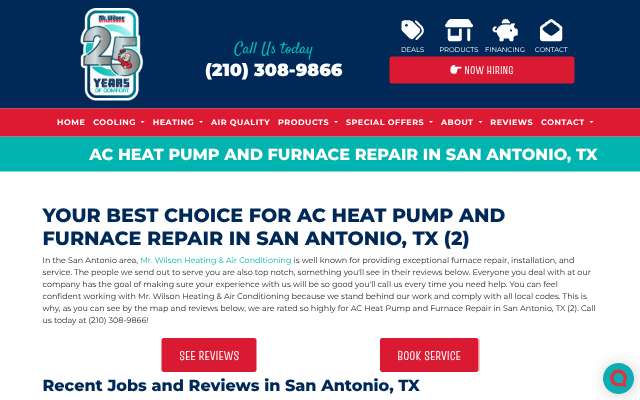 Mr. Wilson Heating & Air Conditioning's page as the assistant saw it