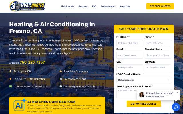 3HVACQuotes (Fresno)'s page as the assistant saw it