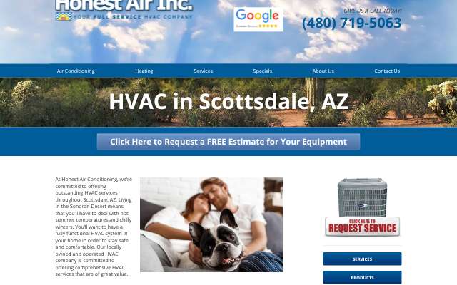 Honest Air Conditioning's page as the assistant saw it