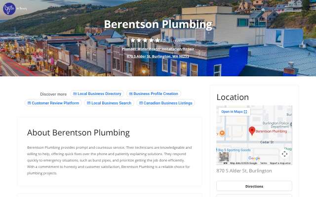 Page cited for Berentson Plumbing