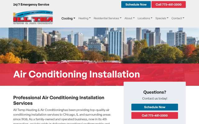 All Temp Heating & Air Conditioning's page as the assistant saw it