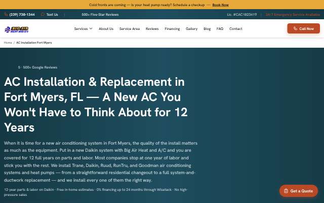 Page cited for Big Air Heat and A/C