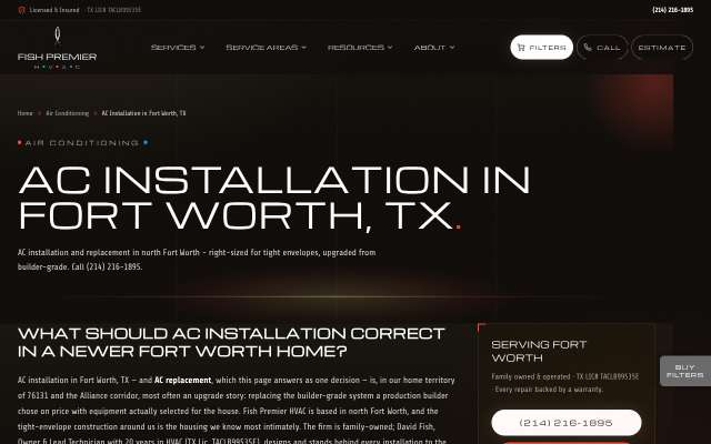 Fish Premier HVAC's page as the assistant saw it