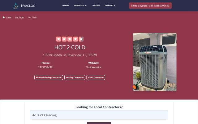 Hot 2 Cold's page as the assistant saw it