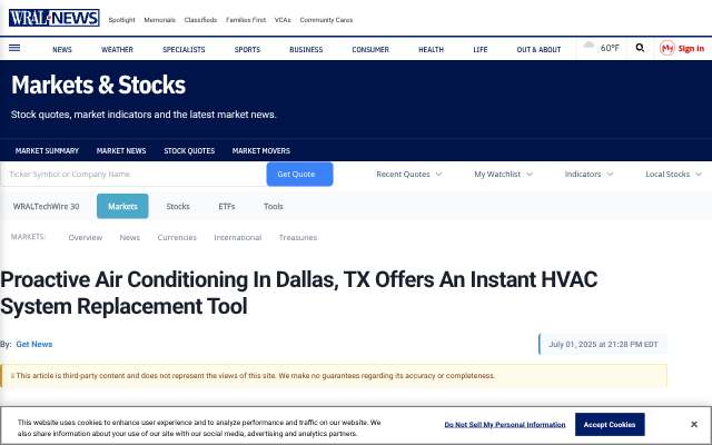 Proactive Air Conditioning's page as the assistant saw it