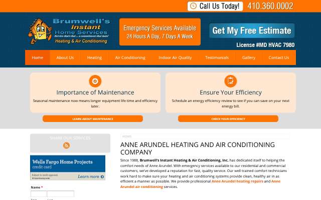 Brumwell's Instant Heating & Air Conditioning's page as the assistant saw it