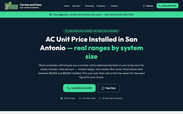 Carnes and Sons Air Conditioning's page as the assistant saw it