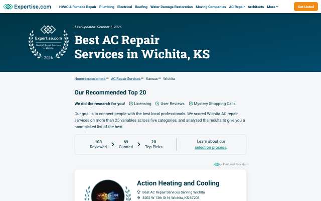 Action Heating and Cooling's page as the assistant saw it