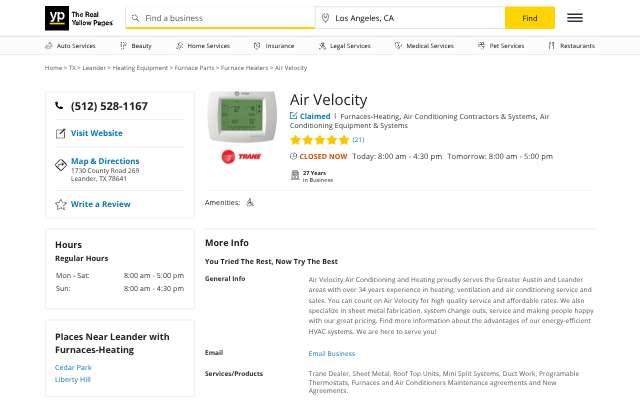 Air Velocity's page as the assistant saw it