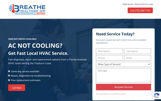 Breathe Healthier Air's page as the assistant saw it