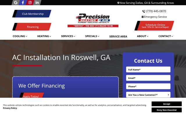 Precision Heating & Air's page as the assistant saw it
