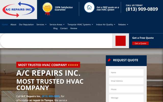 A/C Repairs Inc.'s page as the assistant saw it